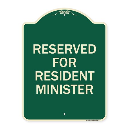 Signmission Reserved for Resident Minister Heavy-Gauge Aluminum Architectural Sign, 24" x 18", G-1824-23176 A-DES-G-1824-23176